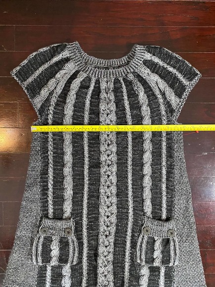Vintage Sweater A-line Black Gray/Grey Size L Short Sleeve Cable Knit Crew Neck - Picture 5 of 5